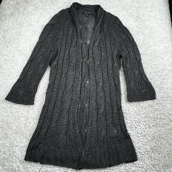 Eileen Fisher Gray Metallic Knit Cardigan Sweater - Picture 1 of 7